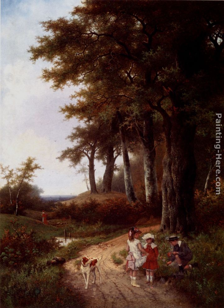 Children Picking Flowers In A Park painting - Hendrik Pieter Koekkoek Children Picking Flowers In A Park art painting
